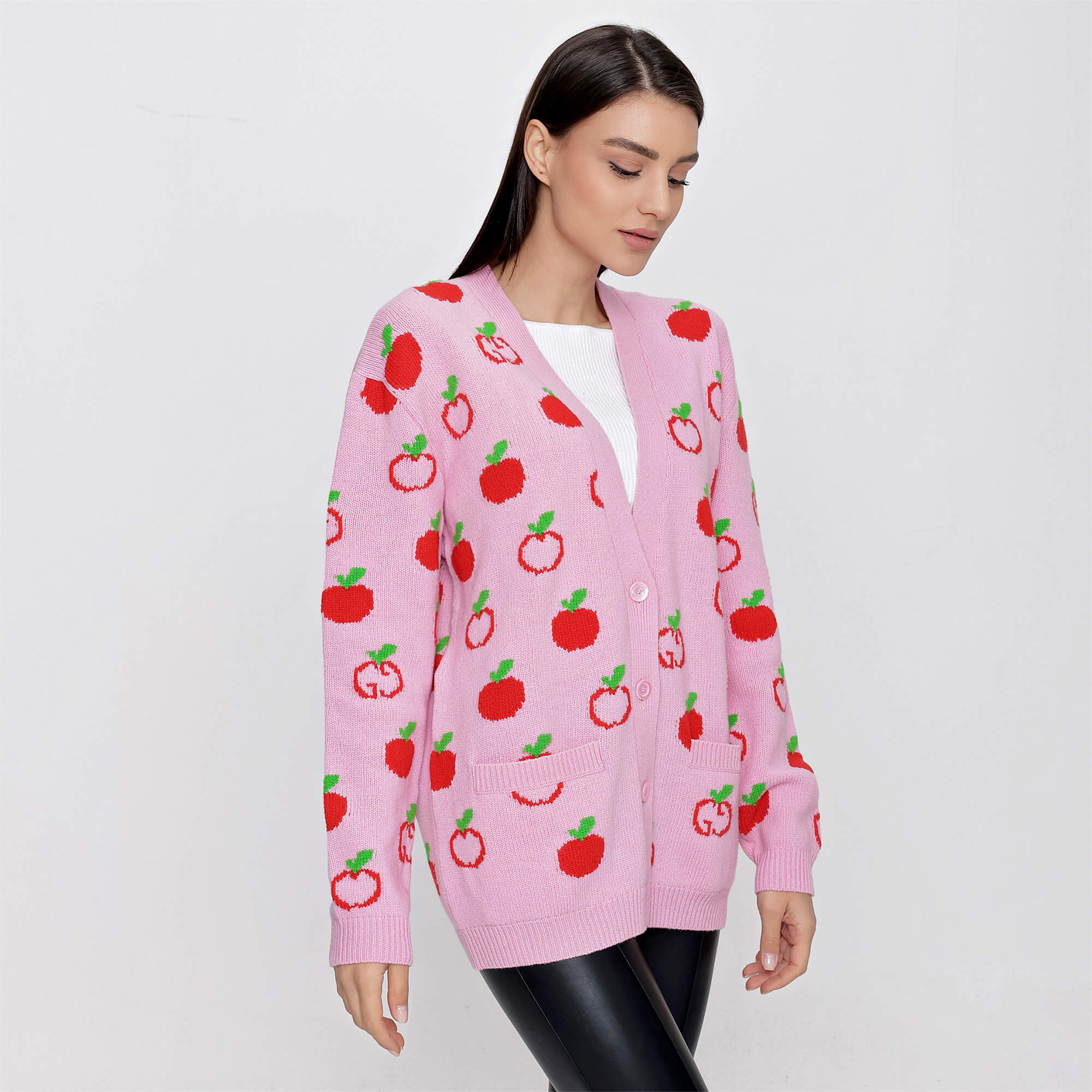 Gucci - Pink Apple Print Knit Cardigan